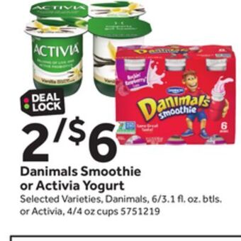 Stop&Shop Danimals smoothie or activia yogurt offer