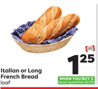 Weis Markets Italian or long french bread offer