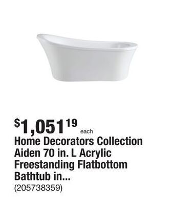 The Home Depot Home decorators collection aiden 70 in. l acrylic freestanding flatbottom bathtub in white with overflow and drain in chrome offer