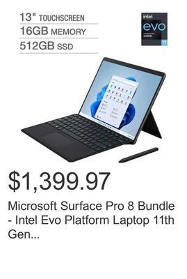 Costco Microsoft surface pro 8 bundle - intel evo platform laptop 11th gen intel core i7-1185g7 - 2880 x 1920 display - windows 11 - offer
