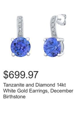 Costco Tanzanite and diamond 14kt white gold earrings, december birthstone offer