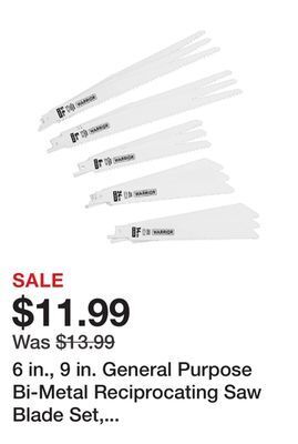 Harbor Freight Tools 6 in., 9 in. general purpose bi-metal reciprocating saw blade set, 15 piece offer