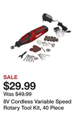 Harbor Freight Tools 8v cordless variable speed rotary tool kit, 40 piece offer