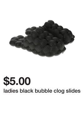 Five Below Ladies black bubble clog slides offer