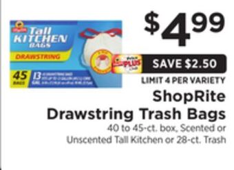 ShopRite Drawstring trash bags offer