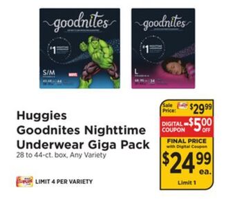 ShopRite Goodnites nighttime underwear giga pack offer