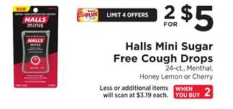 ShopRite Halls mini sugar free cough drops offer