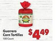 Vallarta Supermarkets Guerrero corn tortillas offer