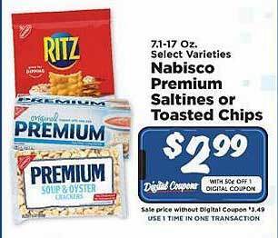 IGA Nabisco premium saltines or toasted chips offer