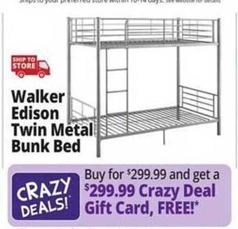 Ocean State Job Lot Walker edison twin metal bunk bed offer