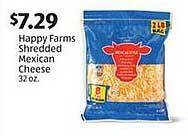 Aldi Happy farms shredded mexican cheese offer