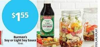 Aldi Burman's soy or light soy sauce offer