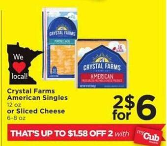 Cub Foods Crystal farms american singles or sliced cheese offer