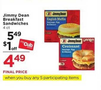 Cub Foods Jimmy dean breakfast sandwiches offer