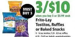 Festival Foods Frito-lay tostitos, ruffles or baked snacks offer