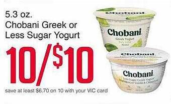 Harris Teeter Chobani greek or less sugar yogurt offer