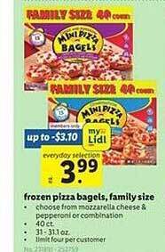 Lidl Frozen pizza bagels, family size offer