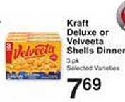 Price Chopper Kraft deluxe or velveeta shells dinner offer