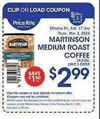 Price Rite Martinson medium roast coffee offer