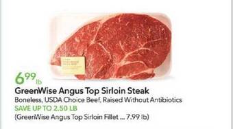 Publix Greenwise angus top sirloin steak offer