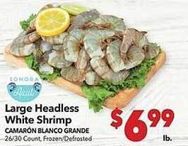 Vallarta Supermarkets Large headless white shrimp offer