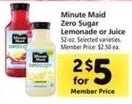 Safeway Minute Maid Zero Sugar Lemonade or Juice offer
