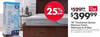 Big Lots 10" coolsense queen memory foam mattress in-a-box offer