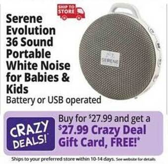 Ocean State Job Lot Serene evolution 36 sound portable white noise for babies & kids offer