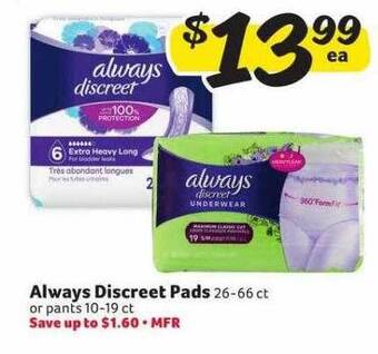 Winn Dixie Always discreet pads offer