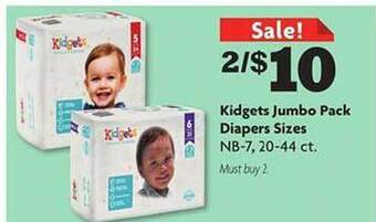 Family Dollar Kidgets jumbo pack diapers sizes offer
