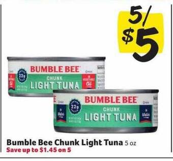 Winn Dixie Bumble bee chunk light tuna offer