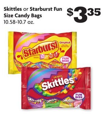 Family Dollar Skittles or starburst fun size candy bags offer