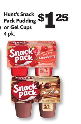 Family Dollar Hunt's snack pack pudding or gel cups offer