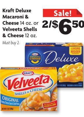 Family Dollar Kraft deluxe macaroni & cheese 14 oz. or velveeta shells & cheese 12 oz. offer