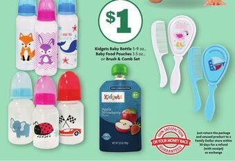 Family Dollar Kidgets baby bottle 5-9 oz., baby food pouches 3.5 oz., or brush & comb set offer