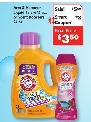 Family Dollar Arm & hammer liquid 45.5-67.5 oz. or scent boosters 24 oz. offer