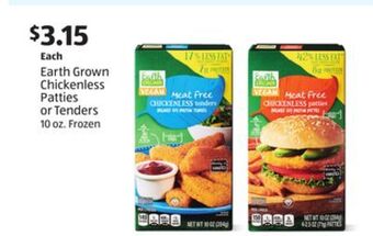 Aldi Earth grown chickenless patties or tenders offer