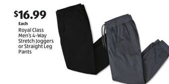 Aldi Royal class men's 4-way stretch joggers or straight leg pants offer