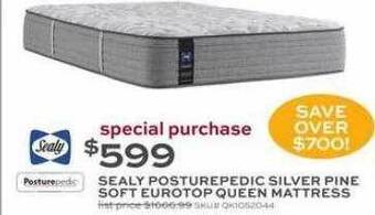 Slumberland Furniture Sealy posturepedic silver pine soft eurotop queen mattress offer