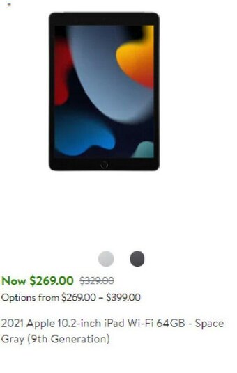 Walmart 2021 Apple 10.2-inch iPad Wi-Fi 64GB - Space Gray (9th Generation) offer