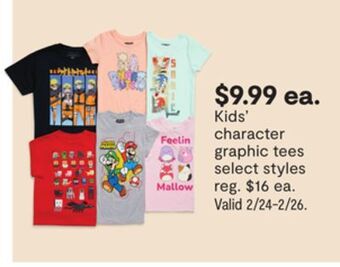 JC Penney Kids' character graphic tees offer