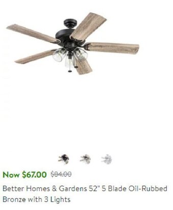 Walmart Better Homes & Gardens 52" 5 Blade Oil-Rubbed Bronze with 3 Lights offer