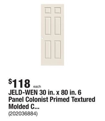 The Home Depot Jeld-wen 30 in. x 80 in. 6 panel colonist primed textured molded composite interior door slab offer