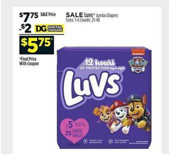 Dollar General Luvs jumbo diapers offer