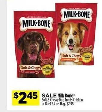 Dollar General Milk bone soft & chewy dog treats chicken or beef offer