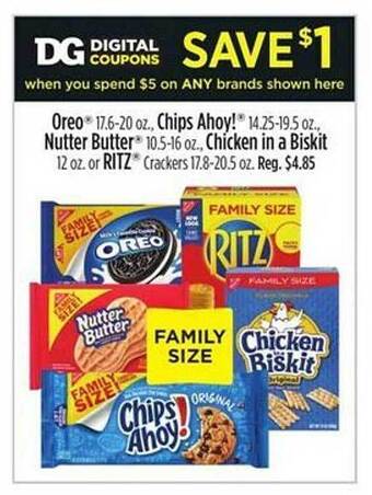 Dollar General Oreo chips ahoy nutter butter chicken in a biskit or ritz offer