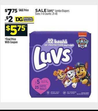 Dollar General Luvs jumbo diapers offer
