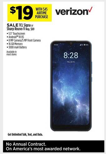 Dollar General Verizon tcl signa or sharp rouvo v offer