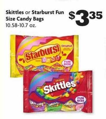 Family Dollar Skittles or starburst fun size candy bags offer