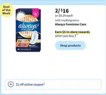 Walgreens Always feminine care offer